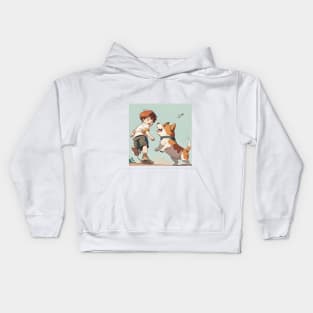 Capture the Joy of Childhood - Adorable Digital Download of a Funny Puppy Playing with a Kid Kids Hoodie